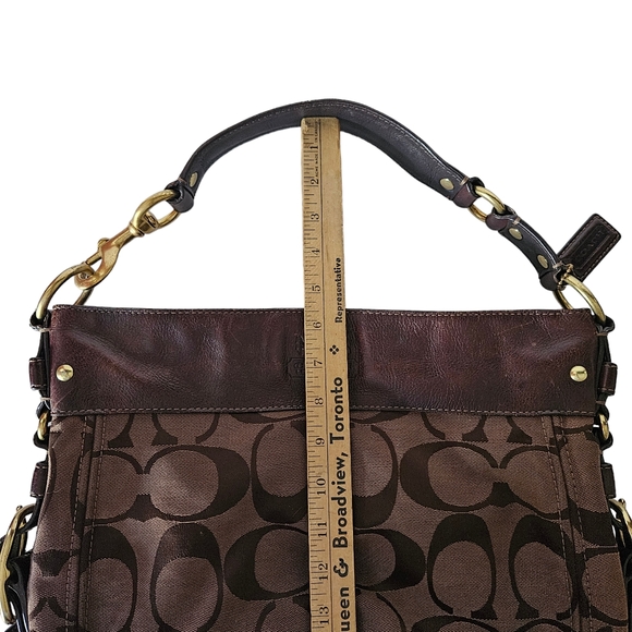 Coach 12674 Zoe Signature Logo Hobo Bag Brown Jaquard Shoulder Purse Large - Picture 11 of 14
